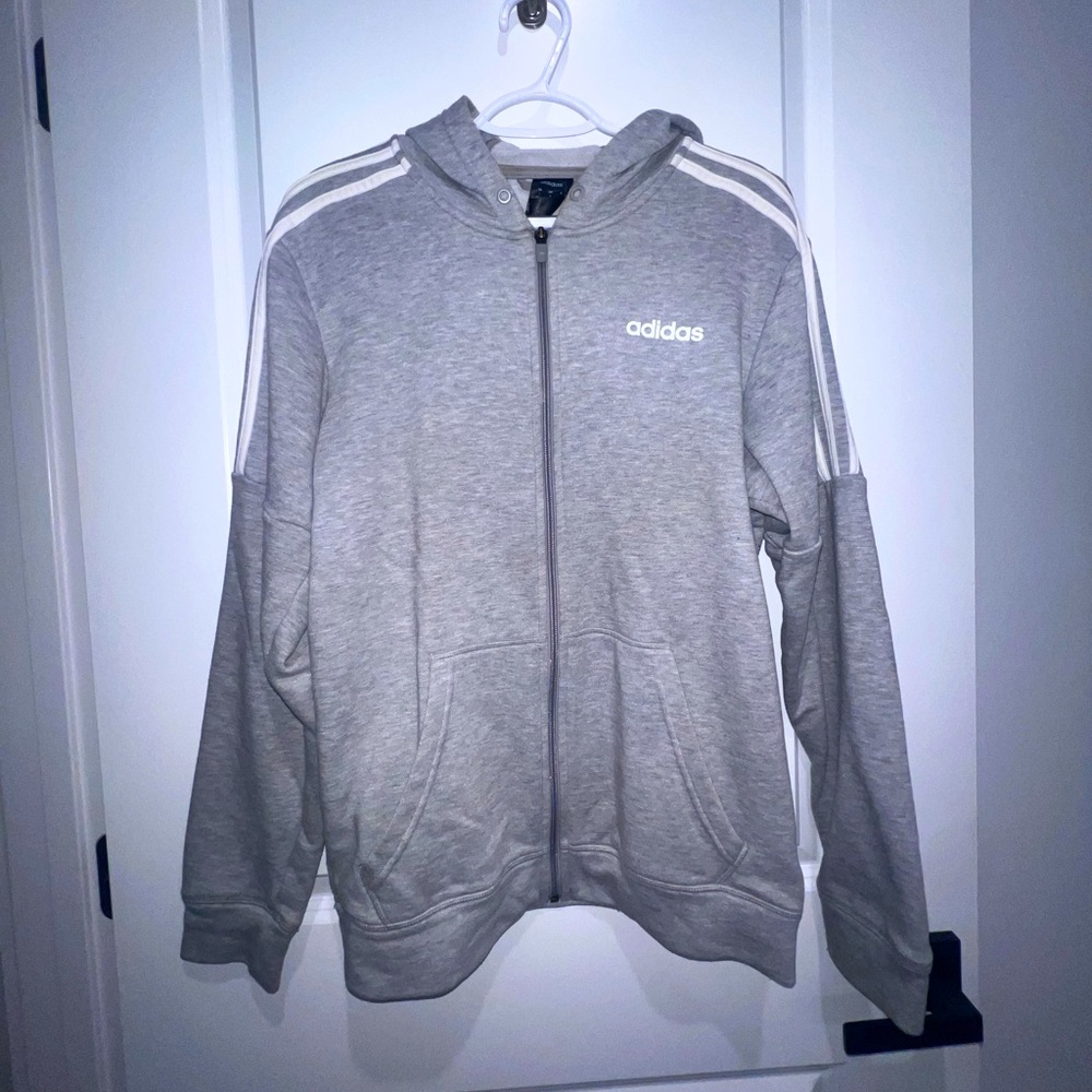 Striped grey adidas zip up hoodie